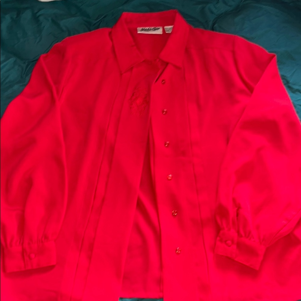 Yves St. Clair Red Blouse with embroidered detail